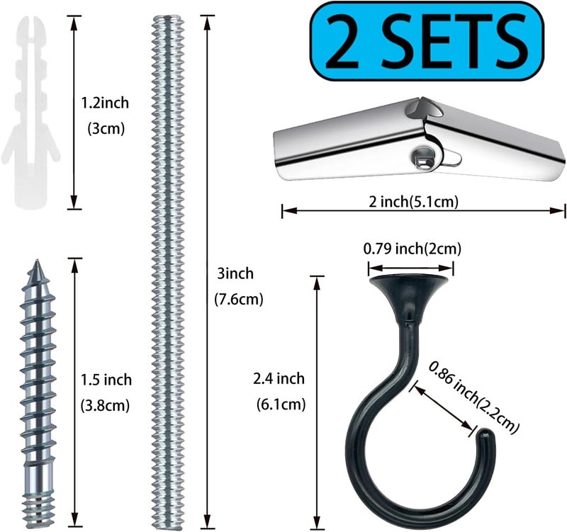 Evsteluo 2 Sets 2.4 inch Heavy Duty Swag Ceiling Hooks with Hardware for Hanging Plants, Cavity Wall Fixing, Easy Installation, Holds Up to 30 lbs, Ideal for Home & Garden (Black) - Image 5